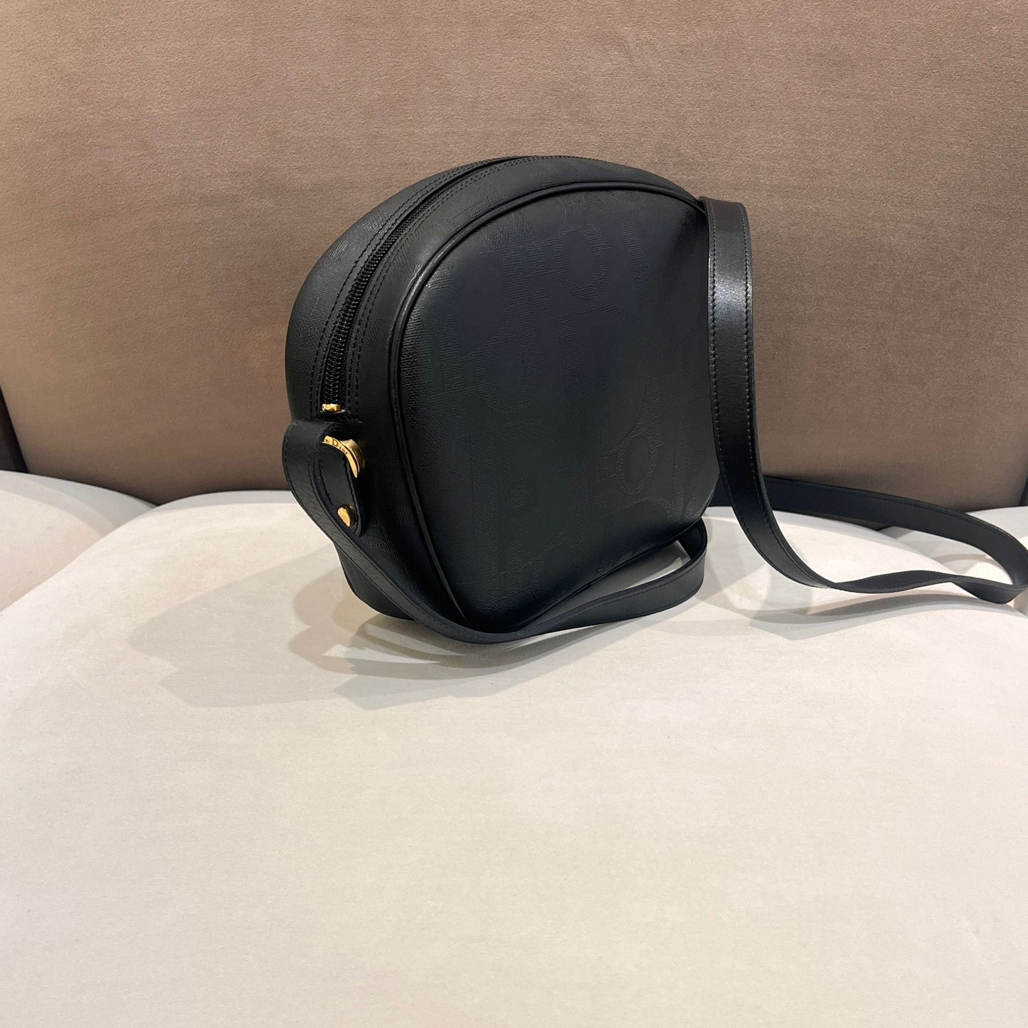 Christian Dior Vintage Black Trotter Embossed Leather Shoulder Bag
