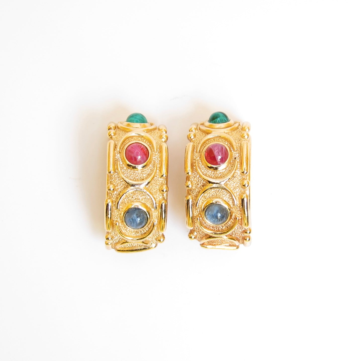 Christian Dior Vintage Multi Color Stone Golden Clip-on Earrings
