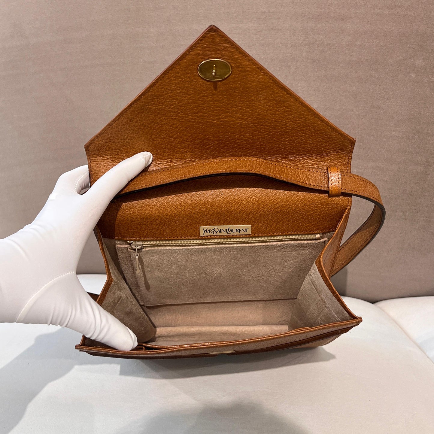 Yves Saint Laurent Vintage Camel Leather Y-Line Shoulder Bag