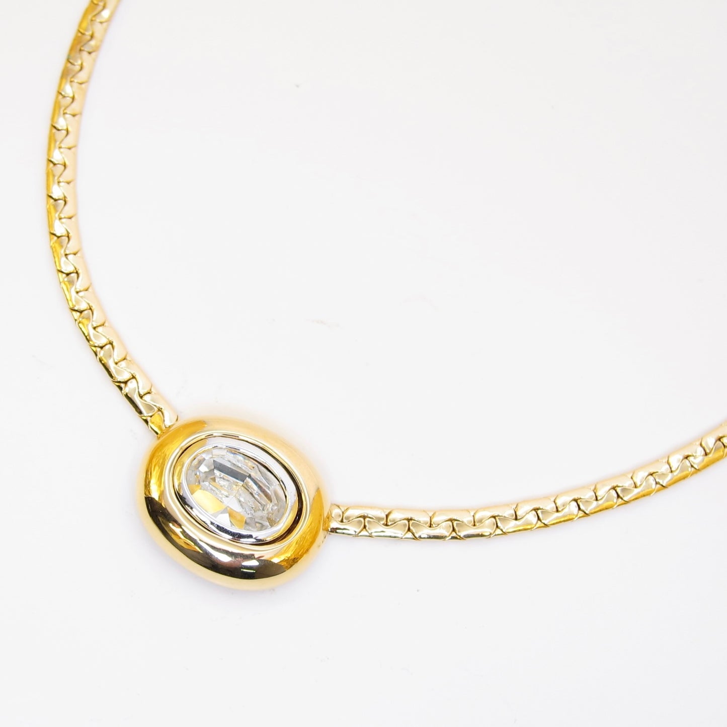 Yves Saint Laurent Vintage Oval Rhinestone Golden Necklace