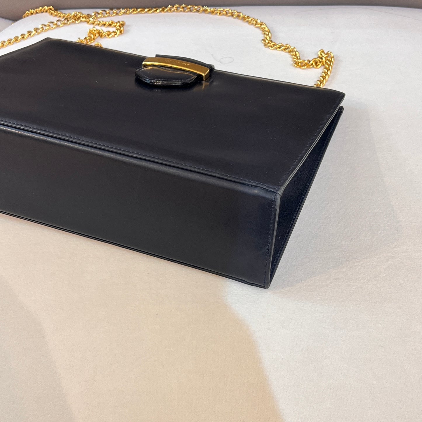 Ferragamo Vintage Black Leather Gold Chain Shoulder Bag