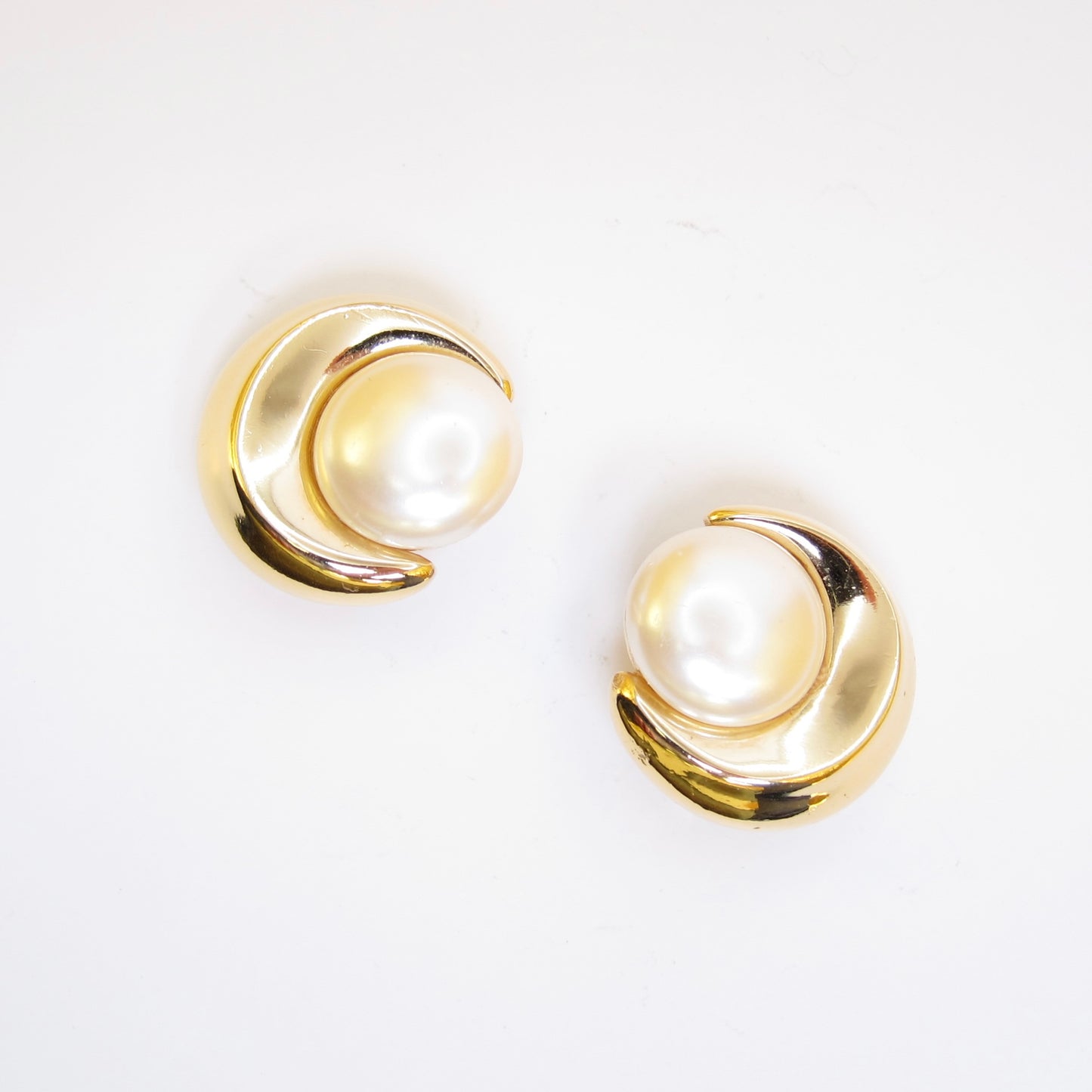 Givenchy Vintage Crescent Moon Pearl Gloden Clip-on Earrings