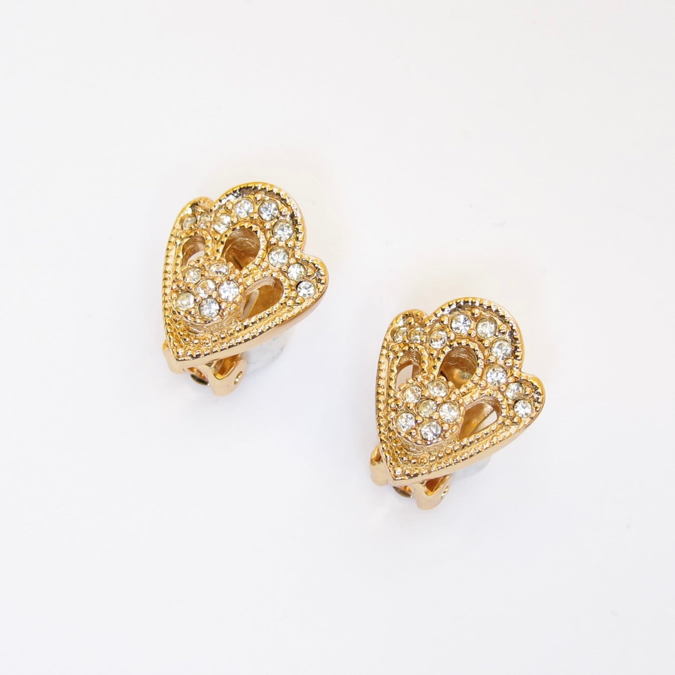 Christian Dior Vintage Stylish Rhinestone Golden Clip-on Earrings