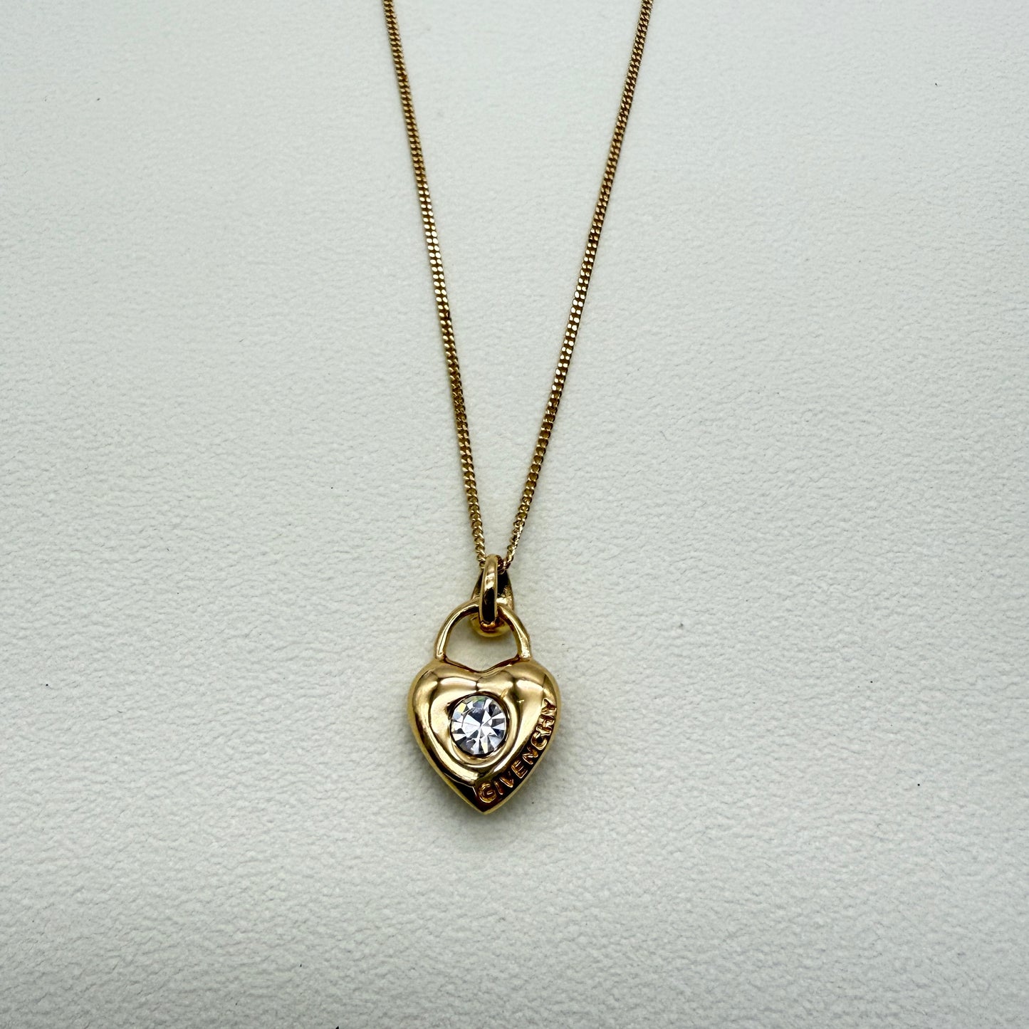 Givenchy Vintage Givenchy Logo on Heart Lock with Rhinestone and Pearl Golden Necklace