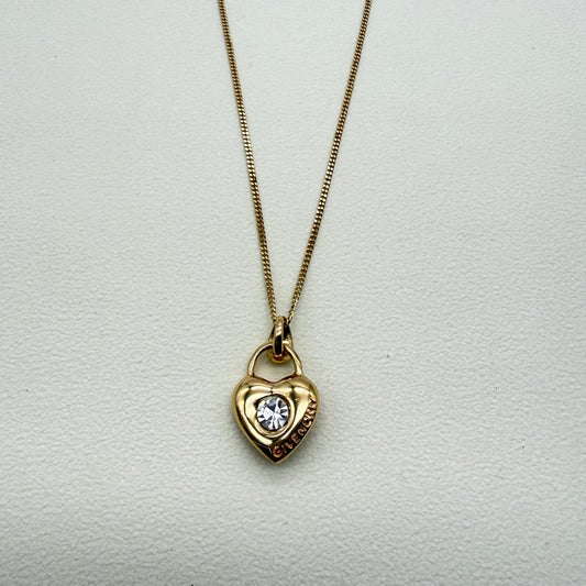 Givenchy Vintage Givenchy Logo on Heart Lock with Rhinestone and Pearl Golden Necklace