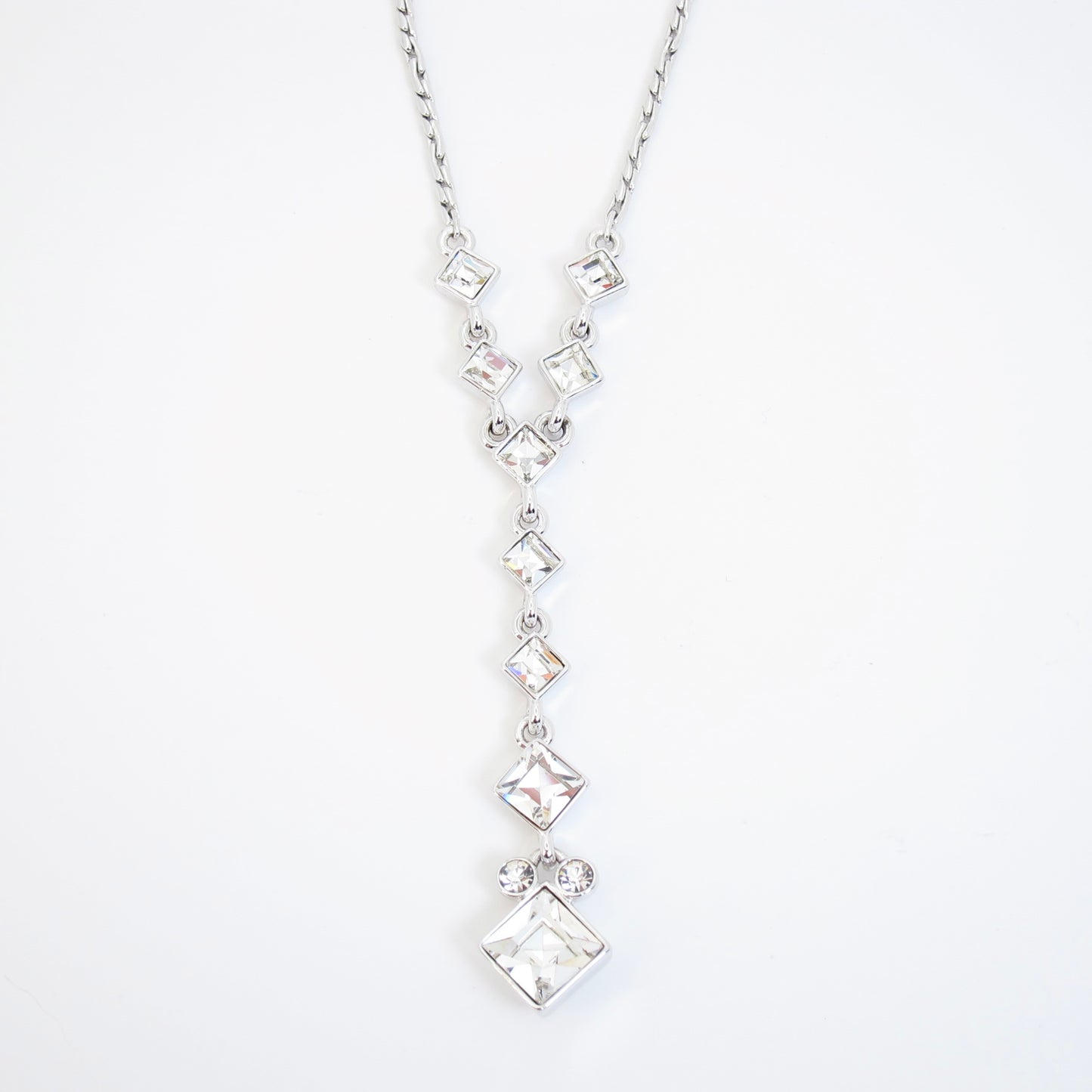 Givenchy Vintage Rhombus Rhinestone Silver Necklace