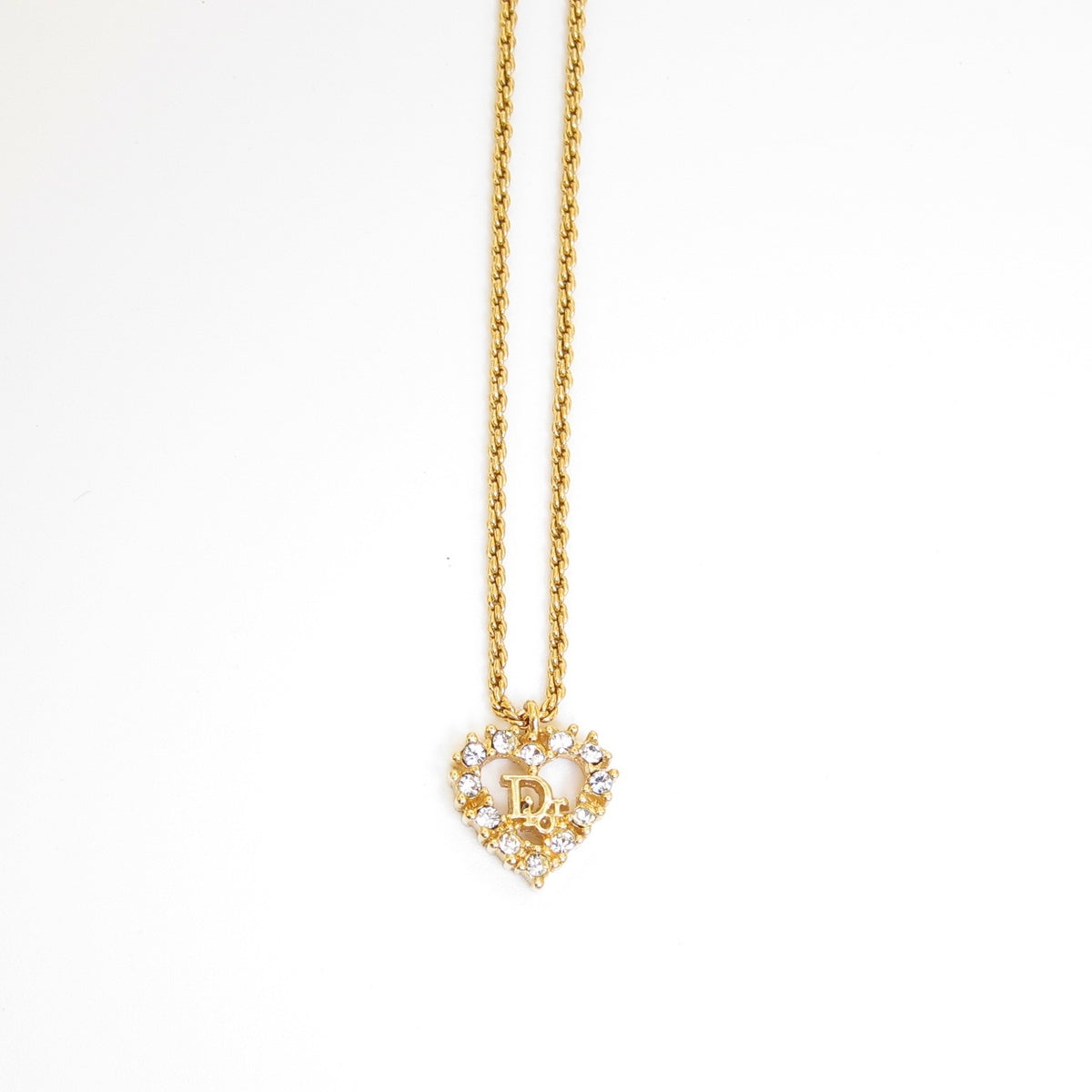 Christian Dior 中古心形閃石 CD 字母金色頸鏈，44 厘米