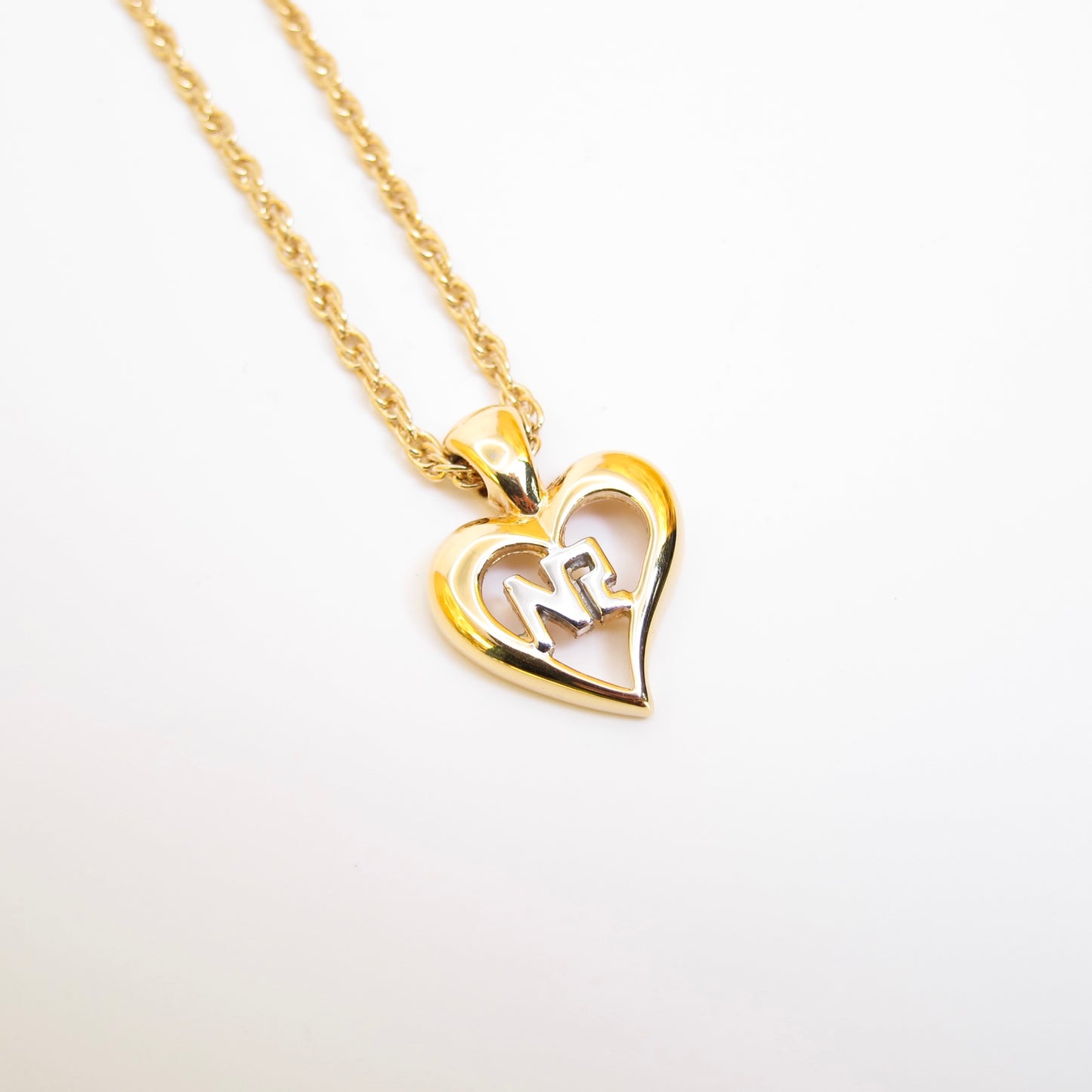Nina Ricci Vintage NR Logo in Heart Golden Necklace