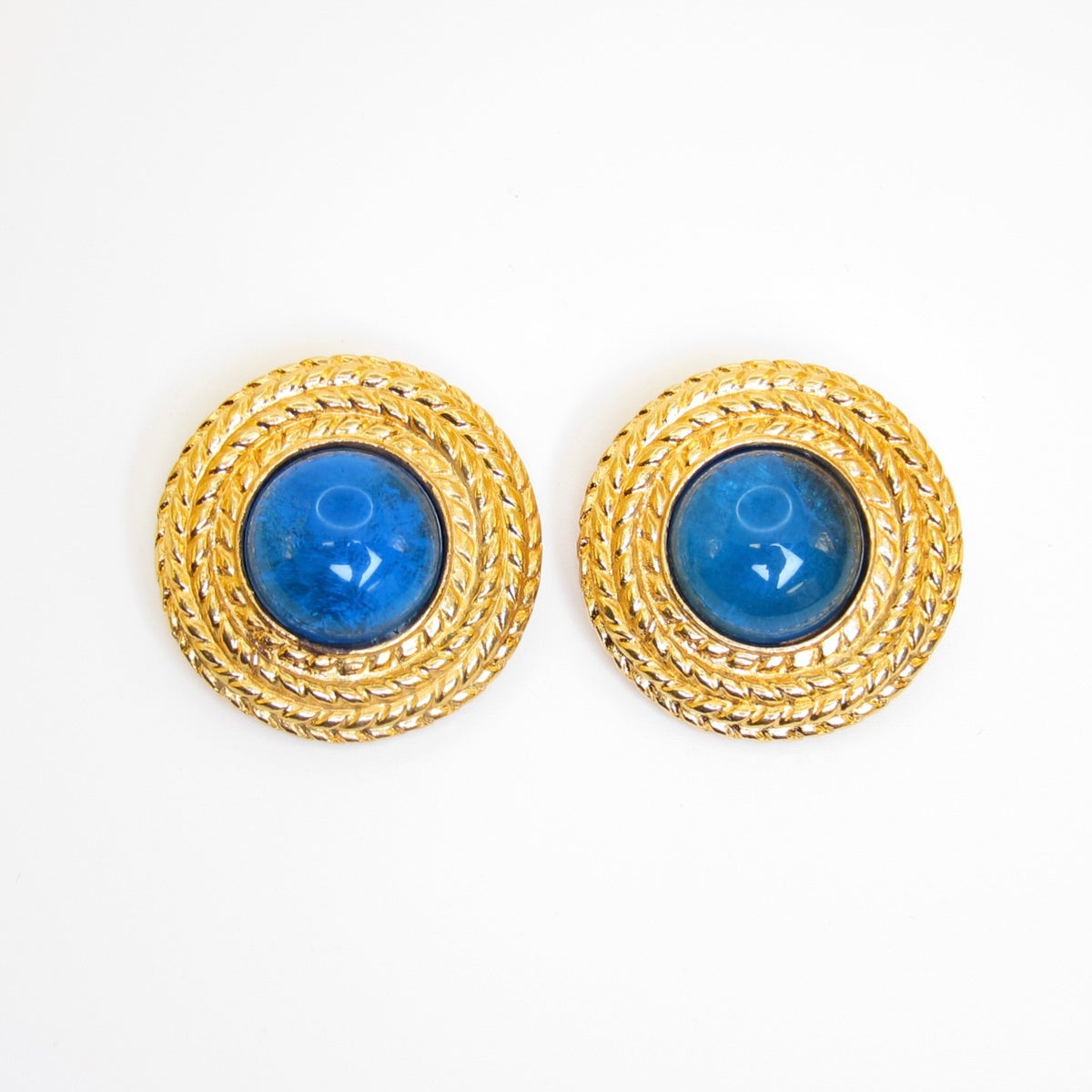 Chanel Vintage Blue Color Stone Golden Clip-on Earrings