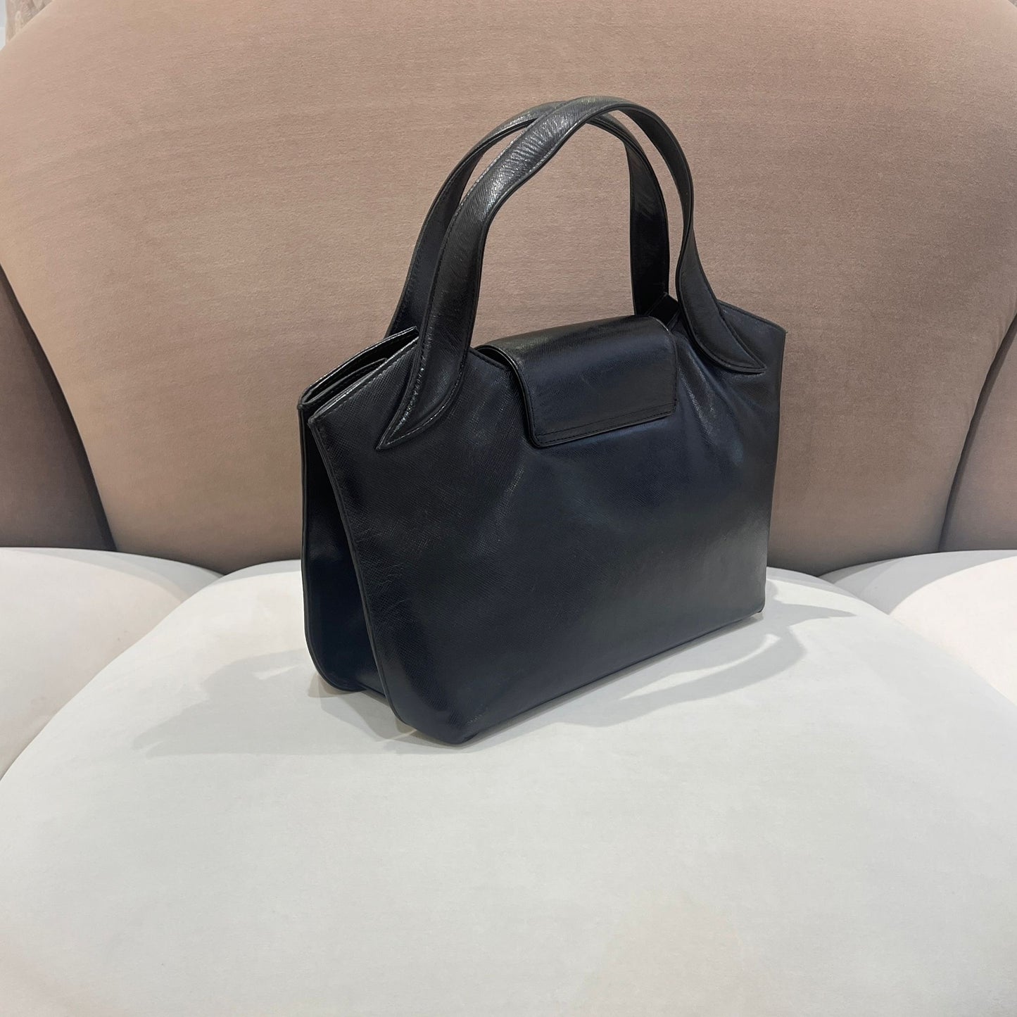 Givenchy Vintage Black Leather Flap Top Handle Shoulder Handbag