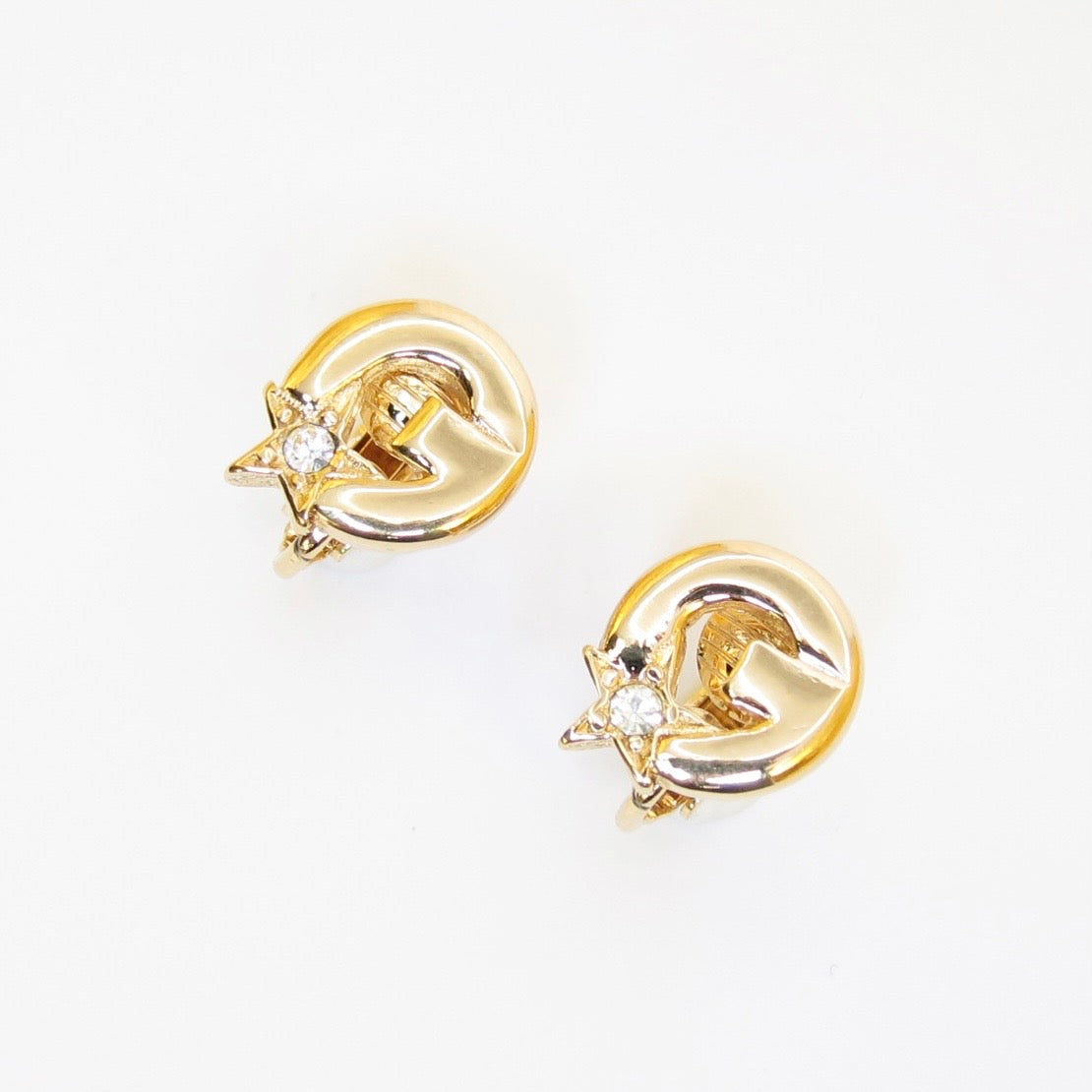 Givenchy Vintage G Logo with Star and Rhinestone Golden Clip-on Earrings