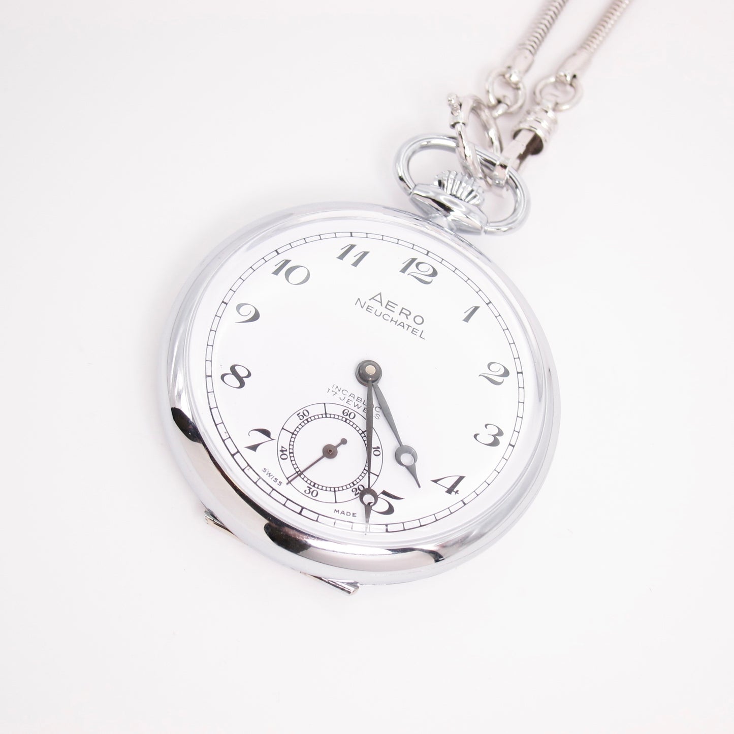 Aerowatch Vintage White Face 17 Jewels Hand-Winding Pocket Watch