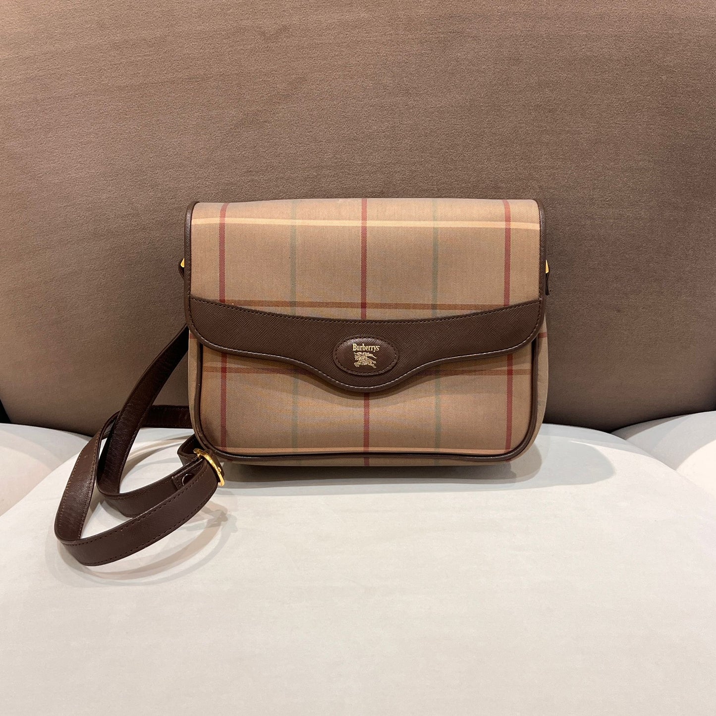 Burberry Vintage Check Canvas Brown Leather Shoulder Bag