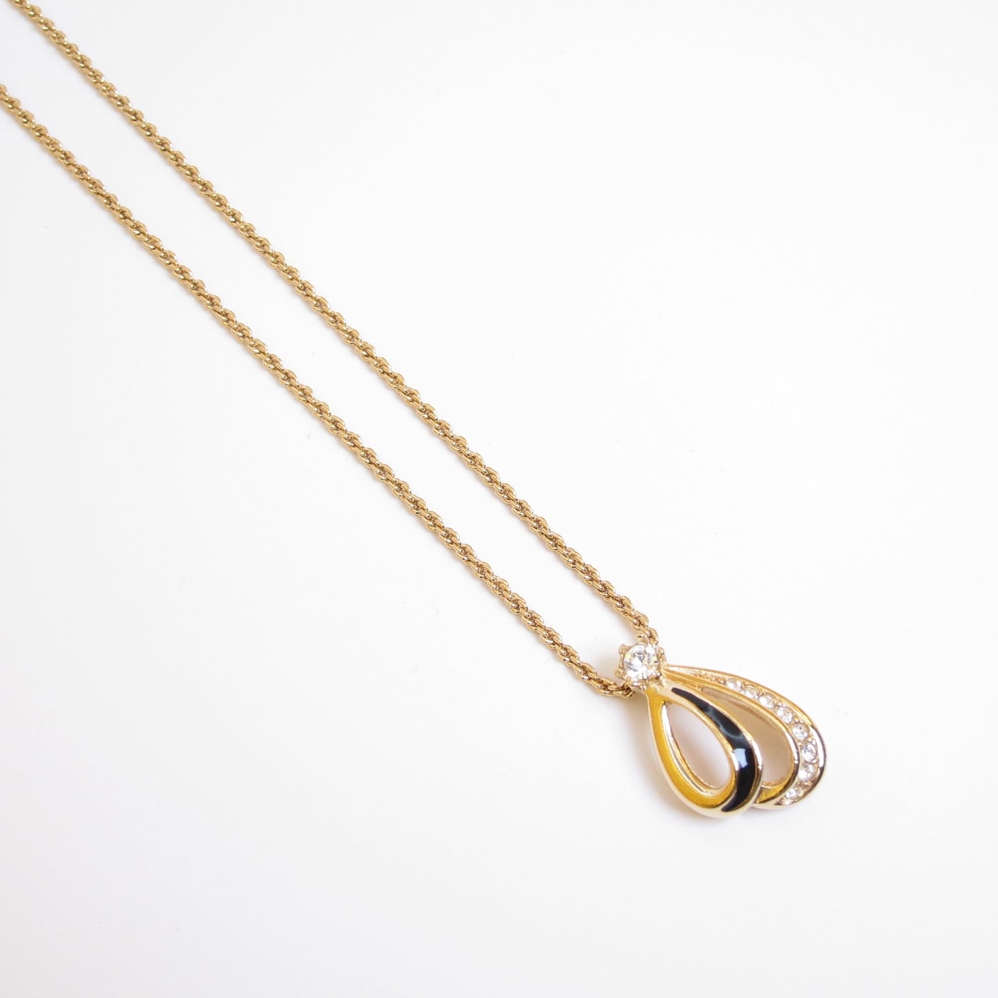 Christian Dior Vintage Stylish Black and Rhinestone Golden Necklace