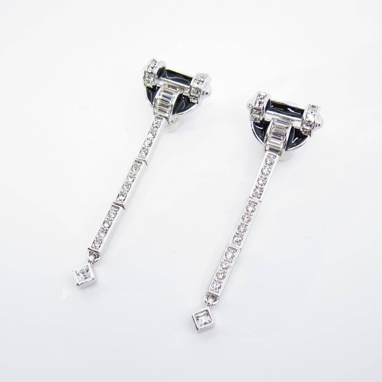 Givenchy Vintage Black and Rhinestone Silver Clip-on Earrings