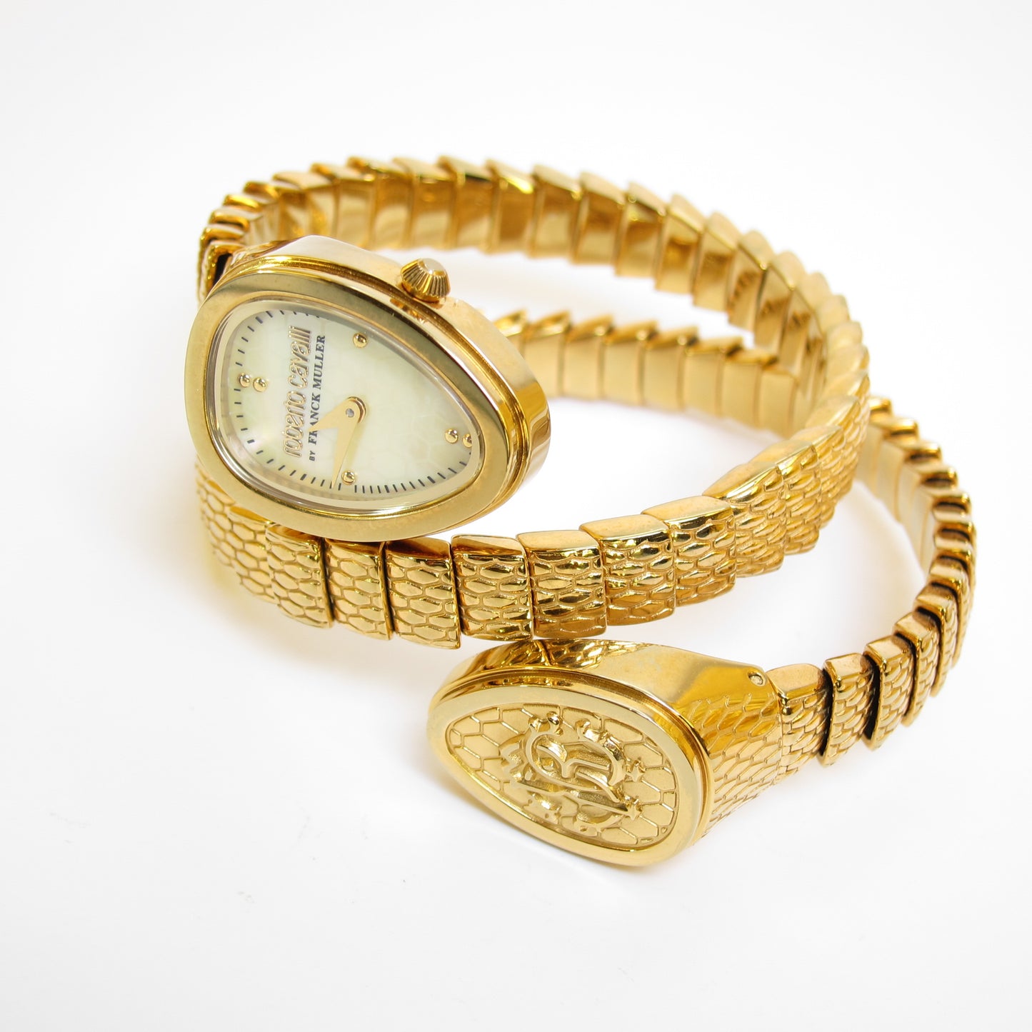 Franck Muller Vintage Roberto Cavalli By Franck Muller Shell Pearl Face Snake Core Golden Watch
