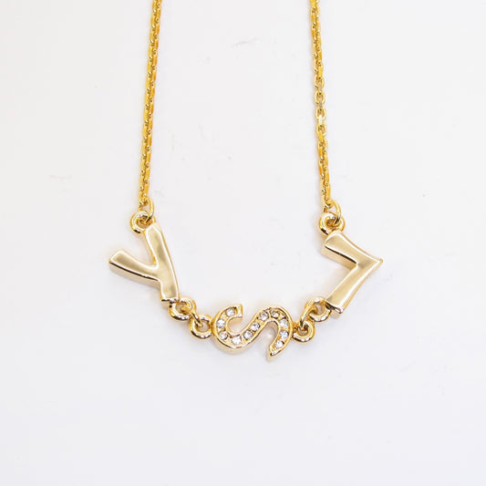 Yves Saint Laurent Vintage YSL Logo with Rhinestone Golden Necklace