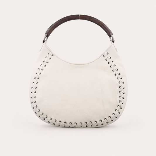 Christian Dior vintage ivory leather lace-up hobo bag front view