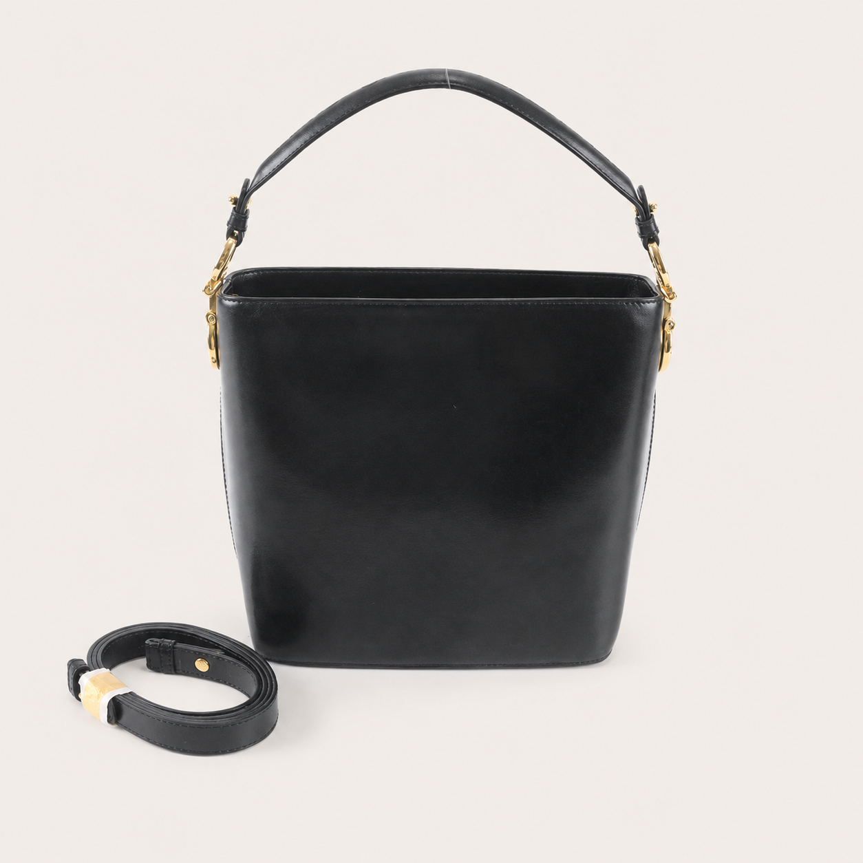 Ferragamo vintage black leather two-way shoulder bag front view
