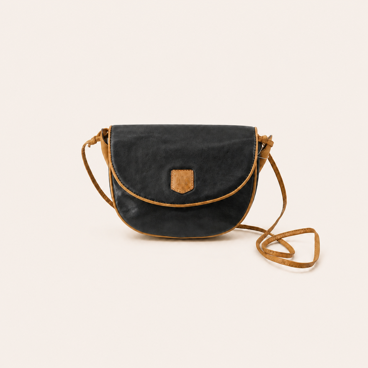 Celine vintage black and tan leather shoulder bag, front view