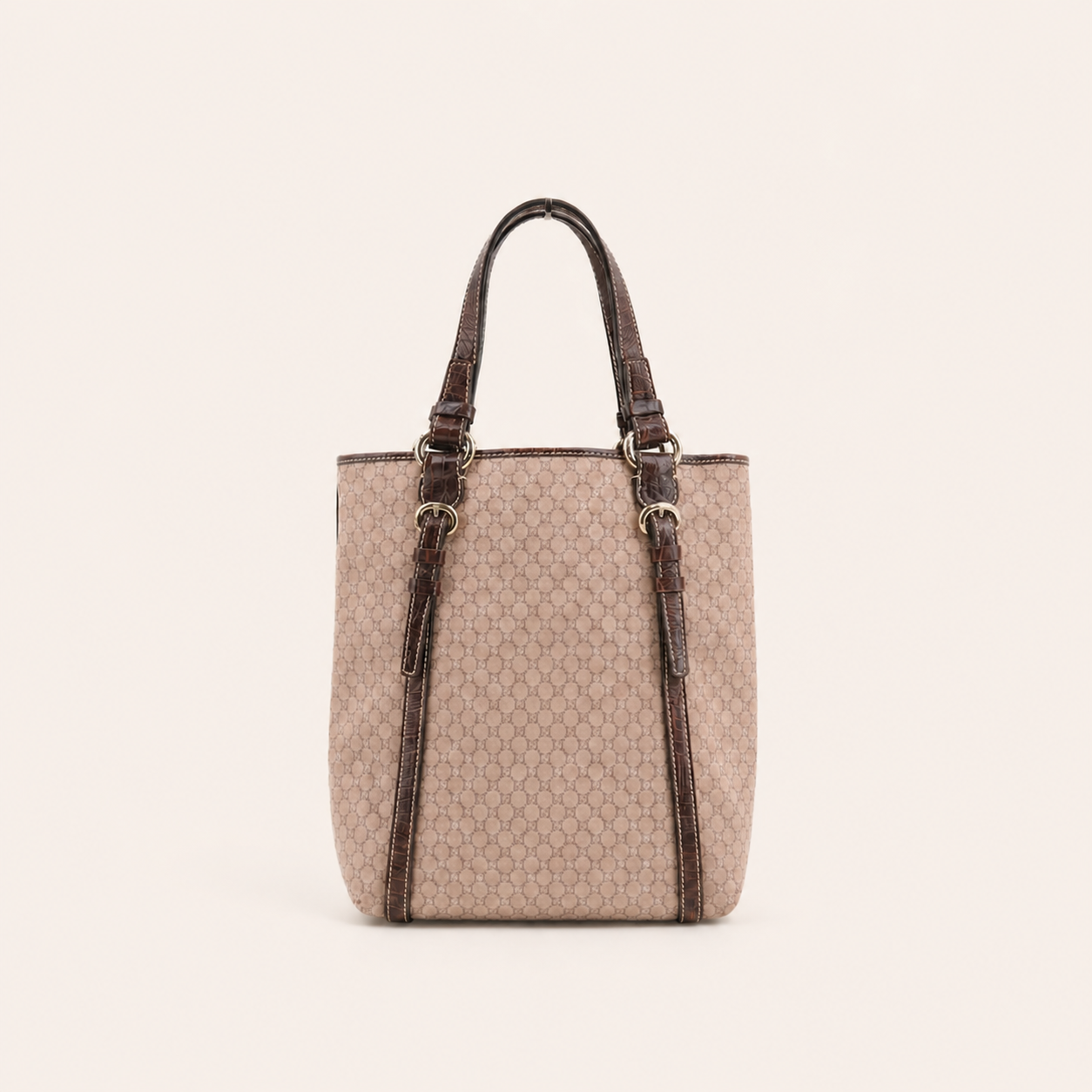 Celine vintage dusty pink monogram canvas and croc-embossed leather tote bag, front view