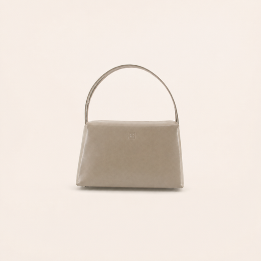 Vintage Givenchy pale taupe leather shoulder bag with arched strap