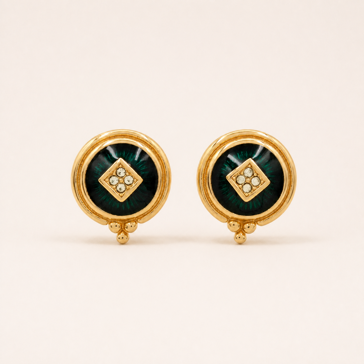 Burberry vintage green and gold-tone clip-on earrings
