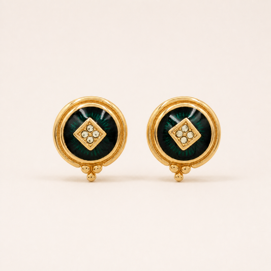 Burberry vintage green and gold-tone clip-on earrings