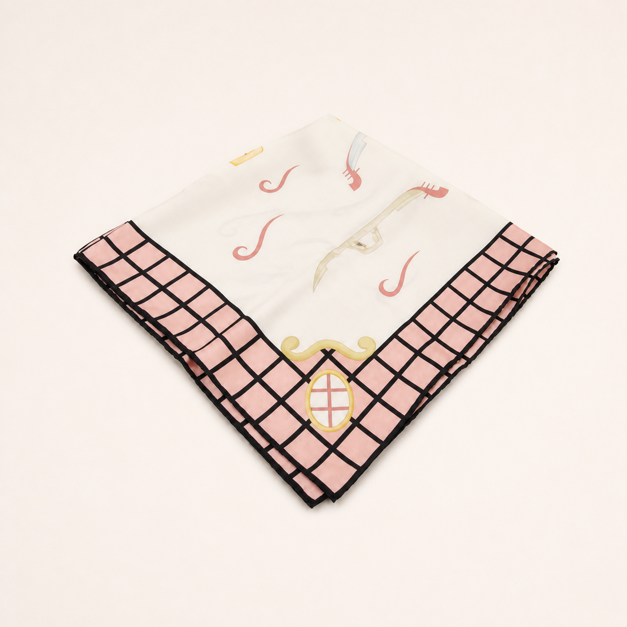 BVLGARI vintage ivory and pink silk scarf with geometric border