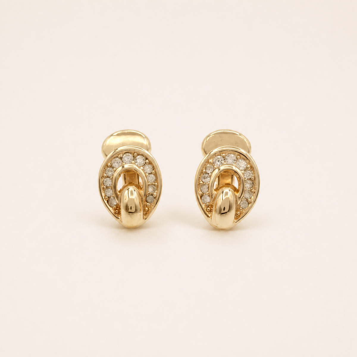 Christian Dior vintage gold-tone crystal oval clip-on earrings