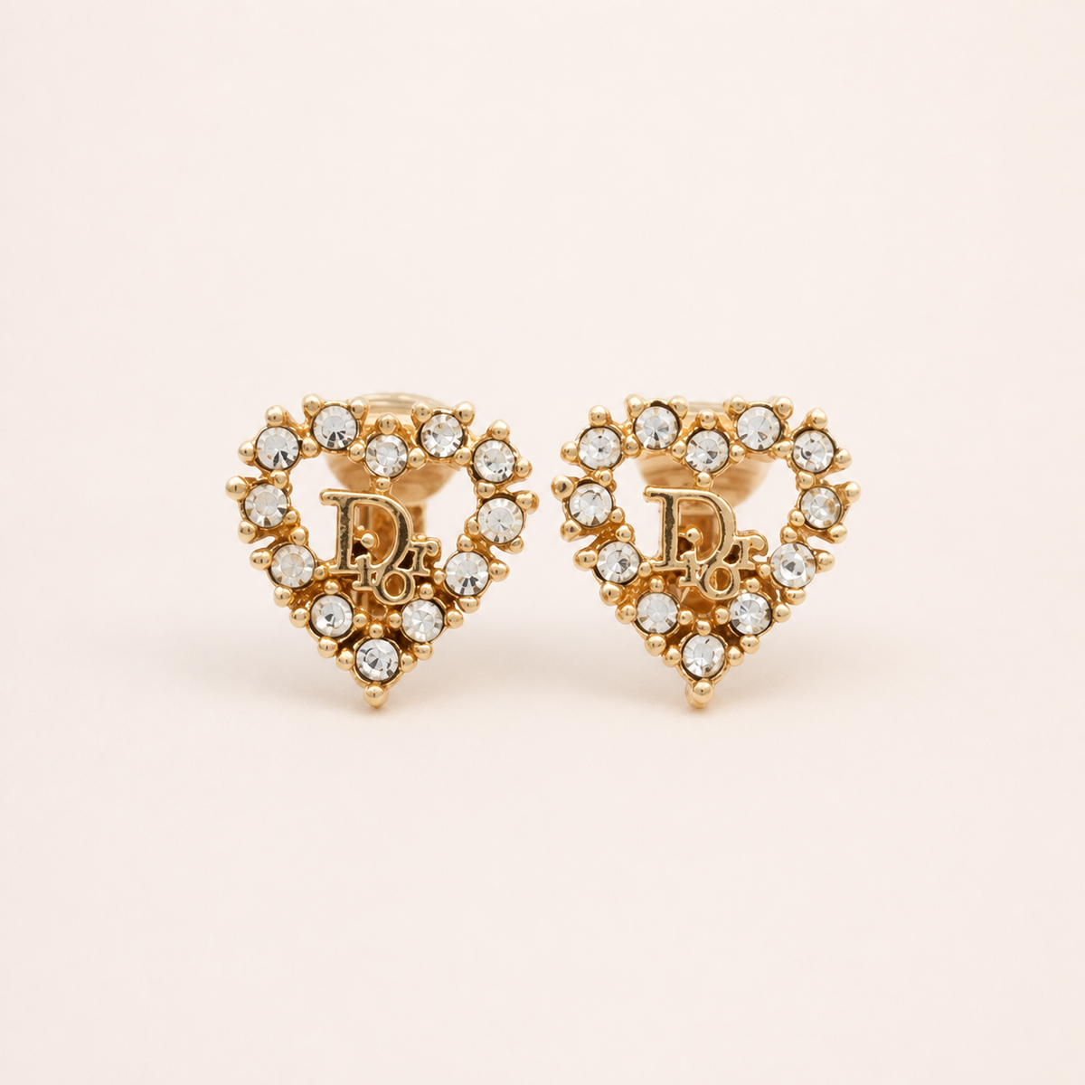 Christian Dior vintage gold-tone heart crystal CD logo clip-on earrings