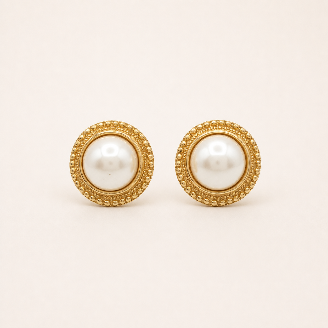 Christian Dior vintage gold-tone faux pearl round clip-on earrings