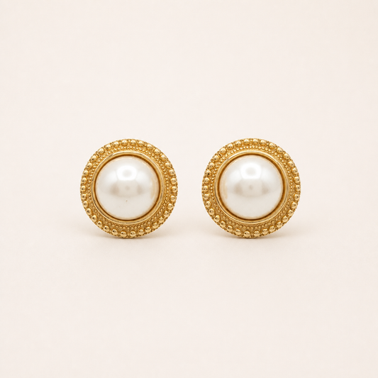 Christian Dior vintage gold-tone faux pearl round clip-on earrings