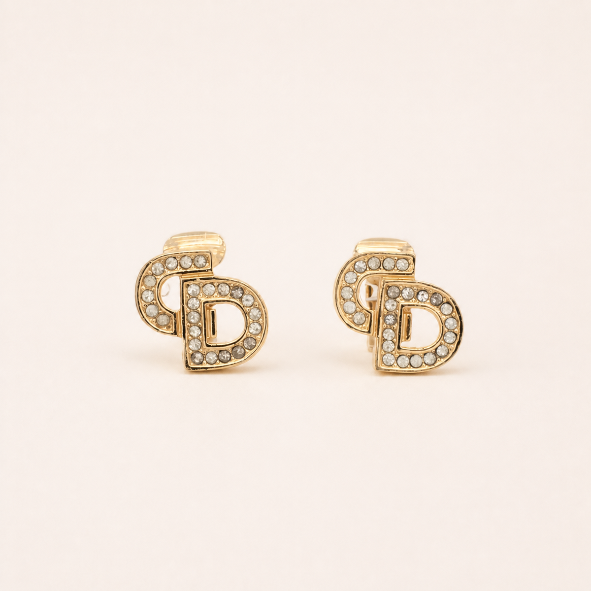 Christian Dior Vintage Crystal CD Logo Clip-On Earrings