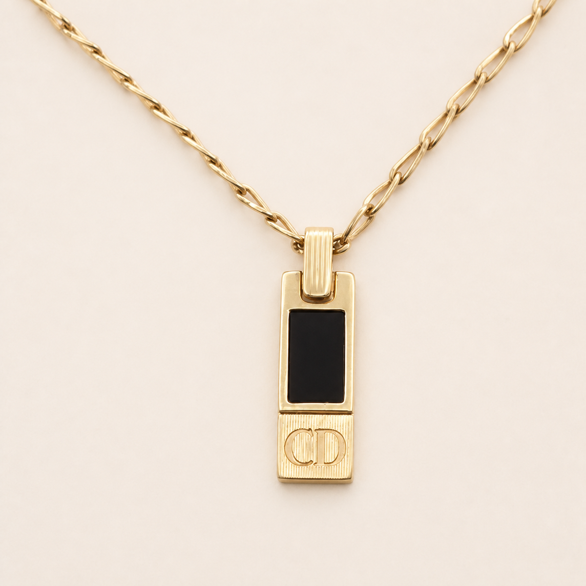 Christian Dior Vintage Black Enamel CD Bar Necklace