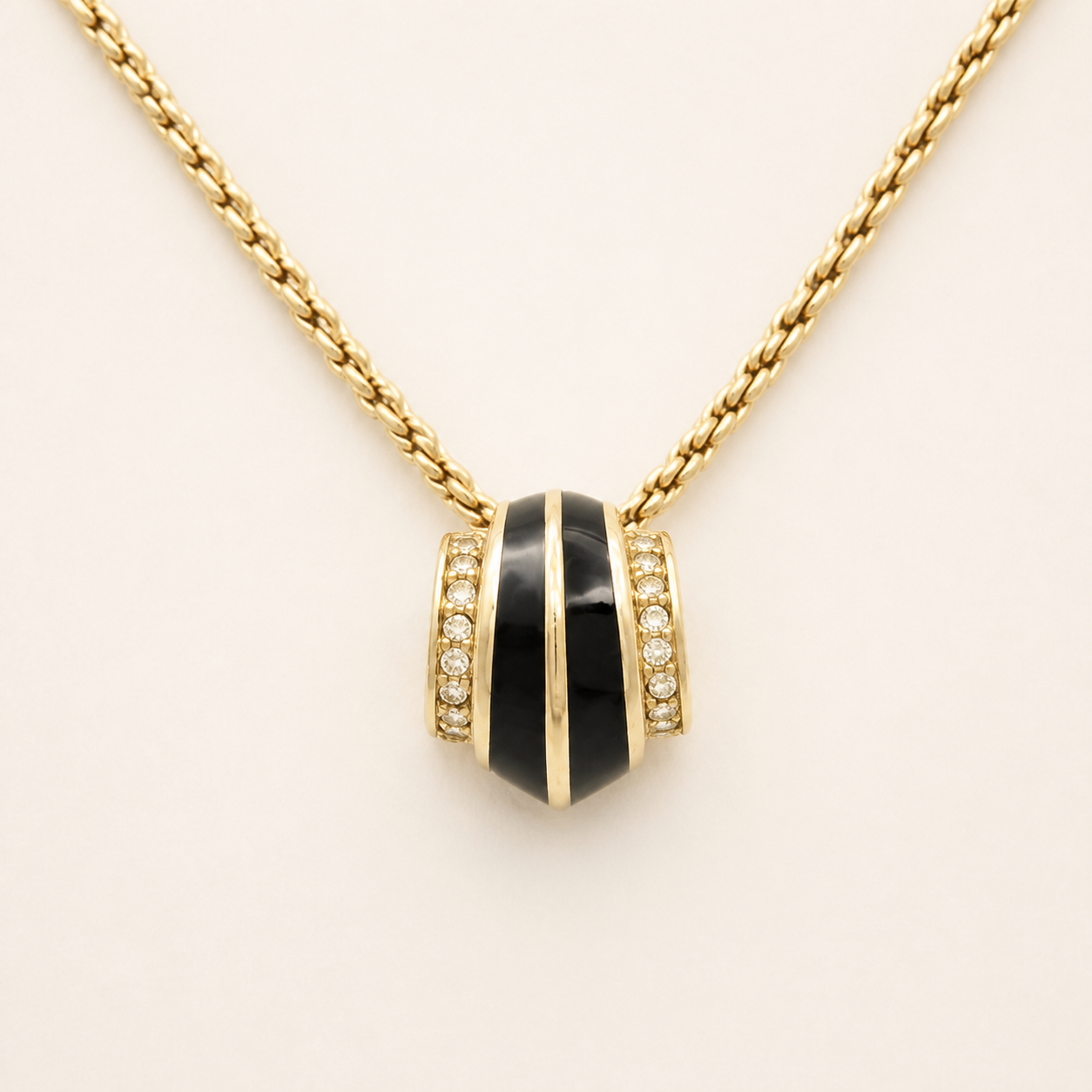 Christian Dior Vintage Black Enamel Crystal Collar Necklace