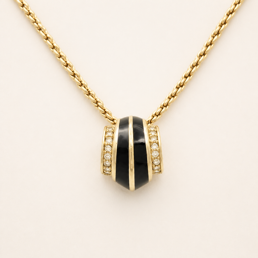 Christian Dior Vintage Black Enamel Crystal Collar Necklace