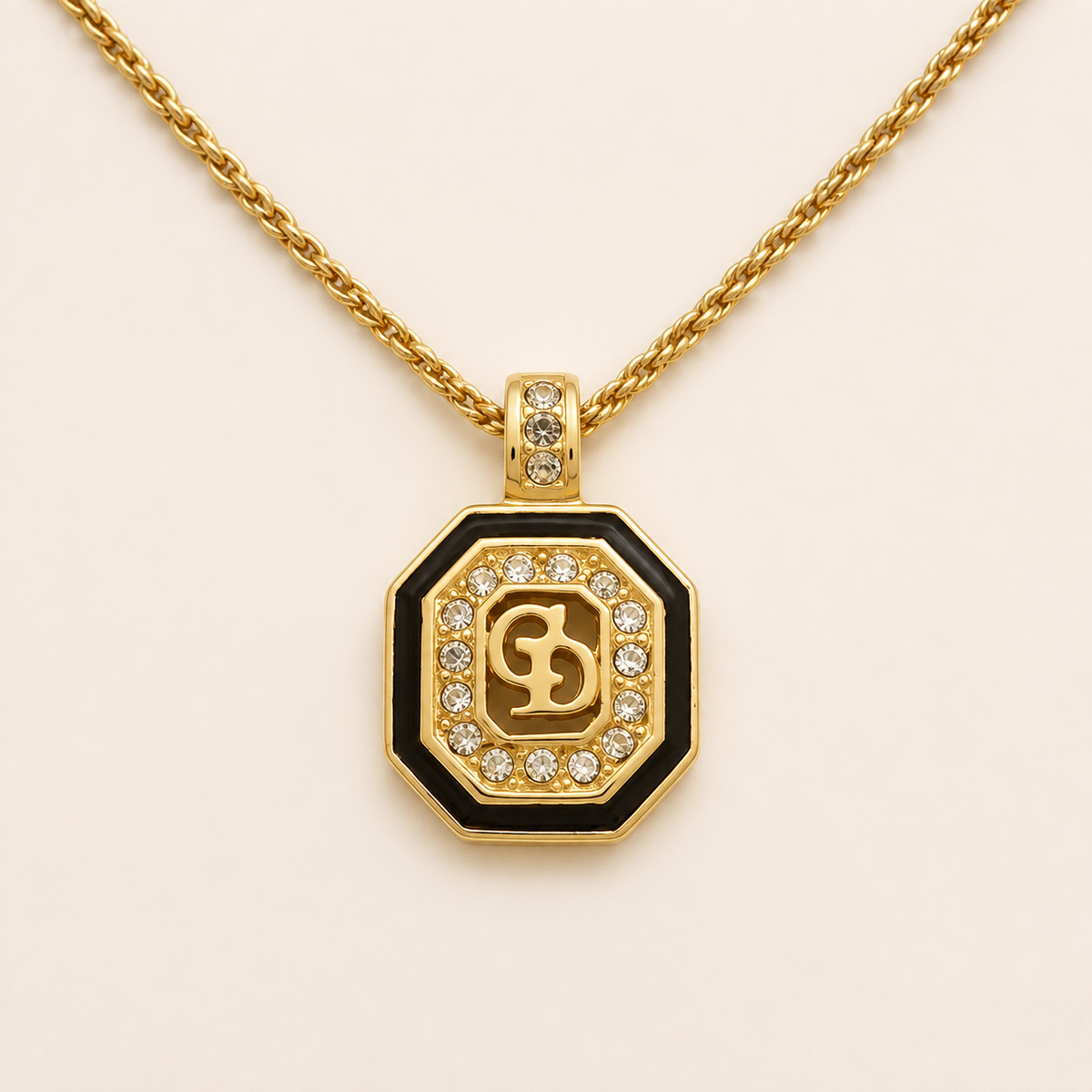 Christian Dior Vintage Octagonal Crystal Logo Necklace