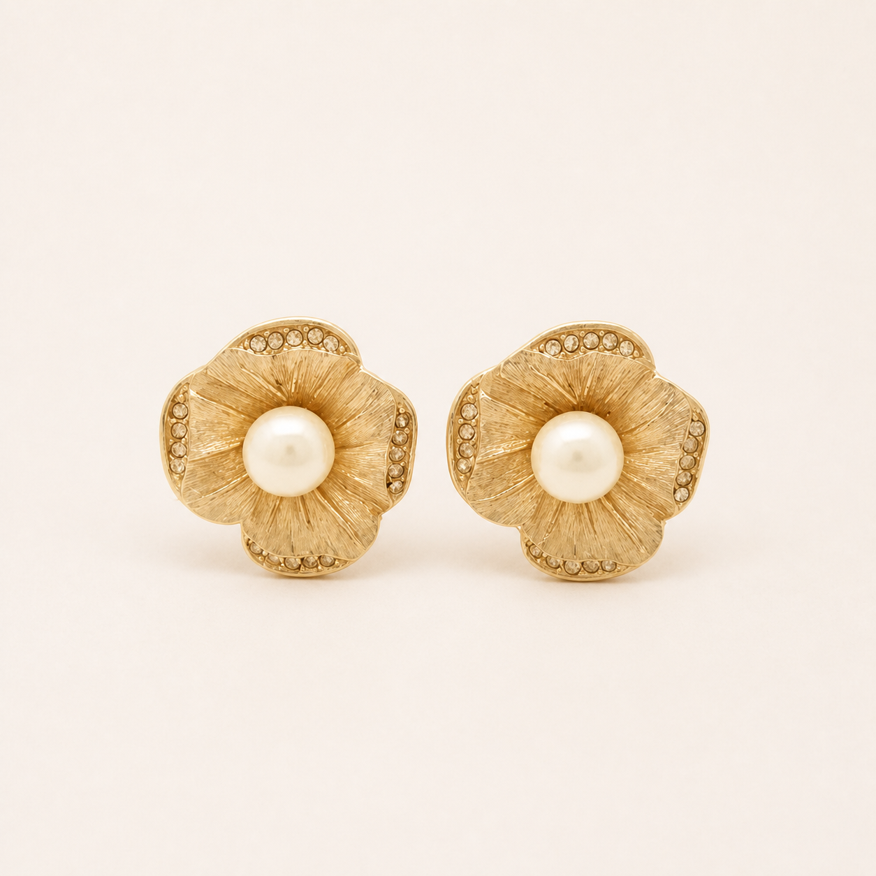 Christian Dior Vintage Faux Pearl Flower Clip-On Earrings