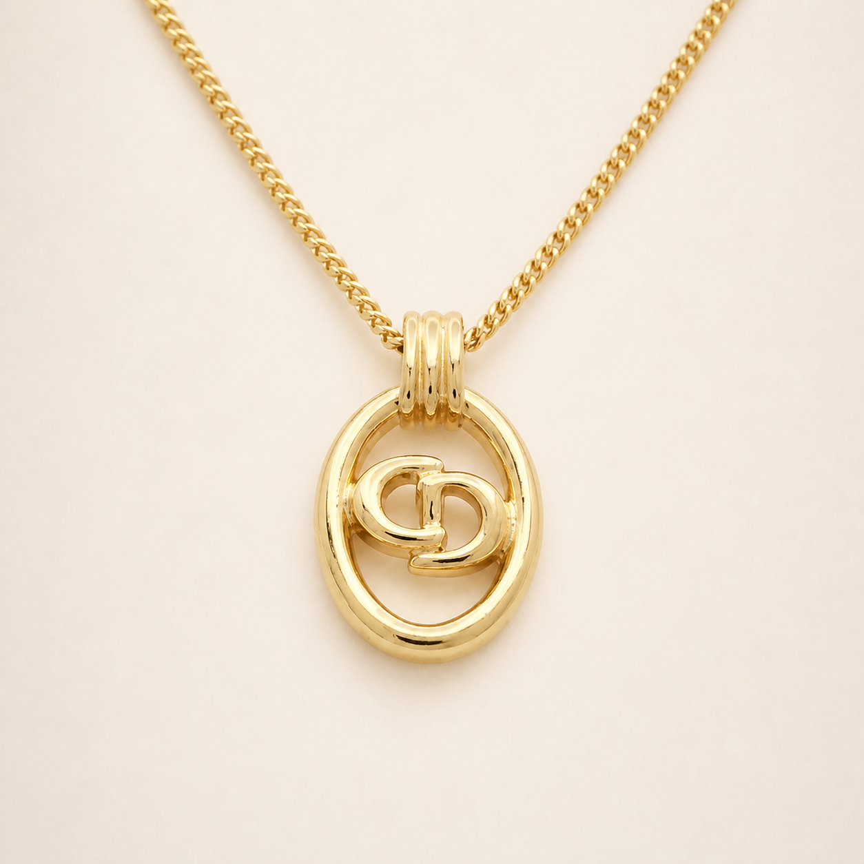 Christian Dior vintage oval cd logo necklace