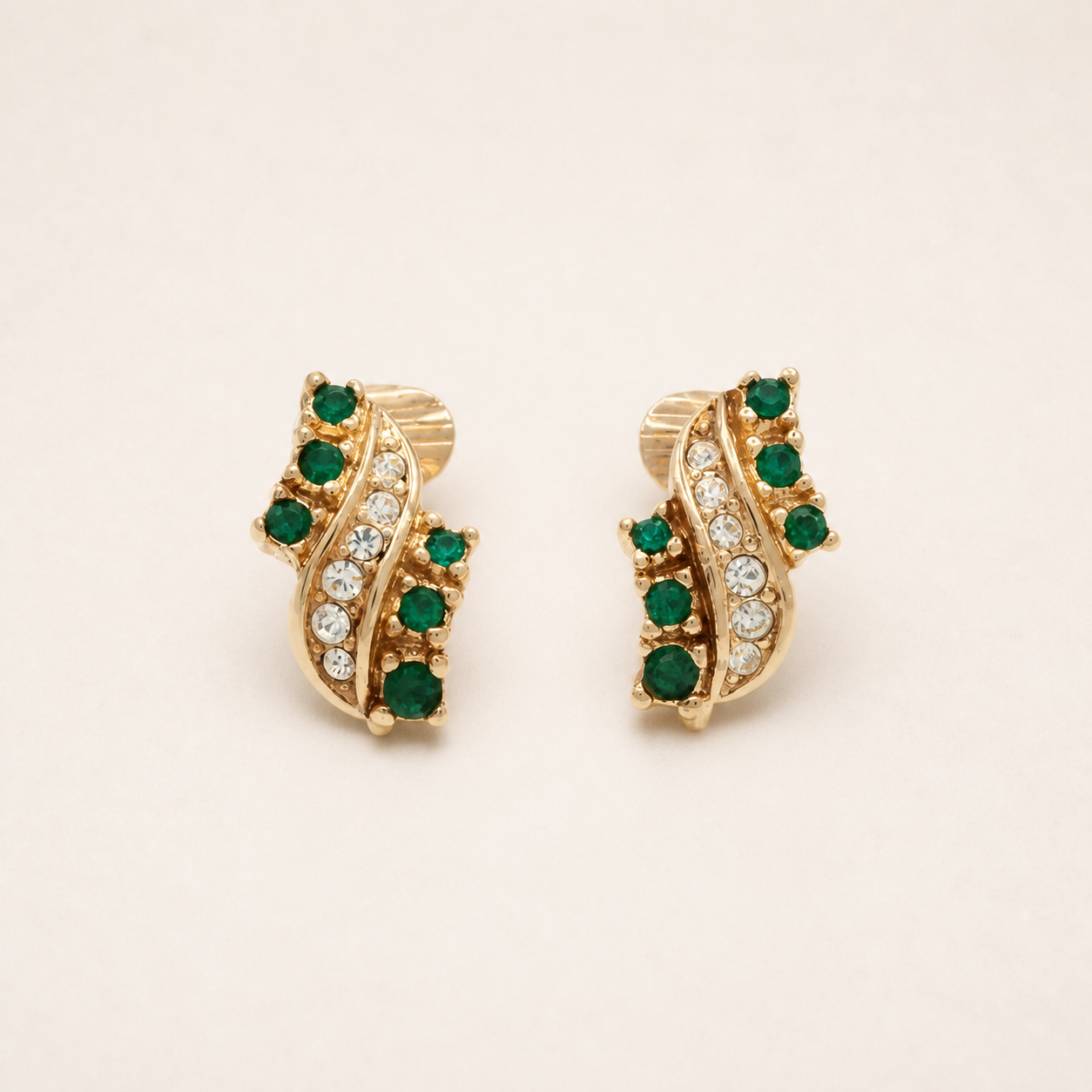 Christian Dior vintage green crystal wave clip-on earrings