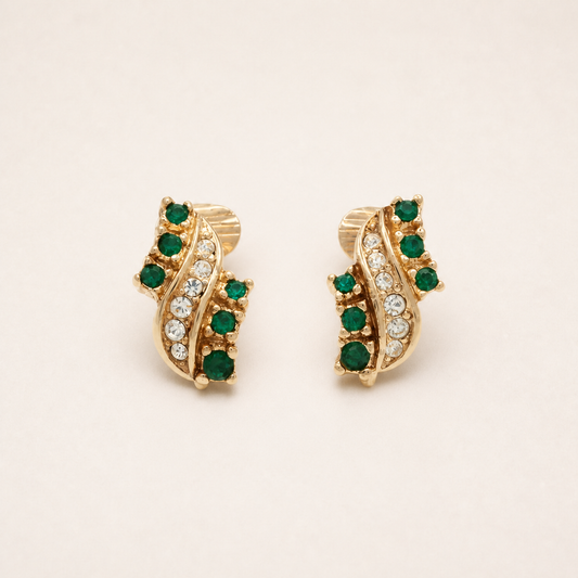 Christian Dior vintage green crystal wave clip-on earrings