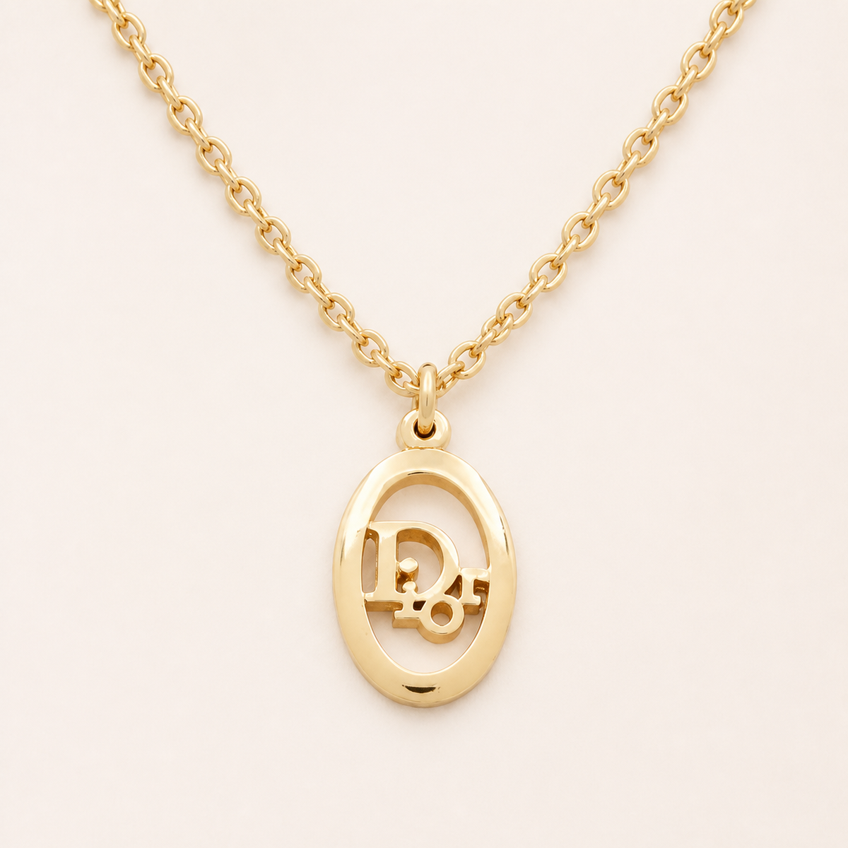 Christian Dior vintage oval dior logo necklace