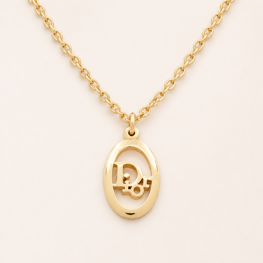 Christian Dior vintage oval dior logo necklace