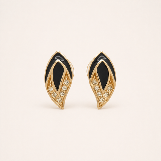 Christian Dior vintage black enamel leaf earrings