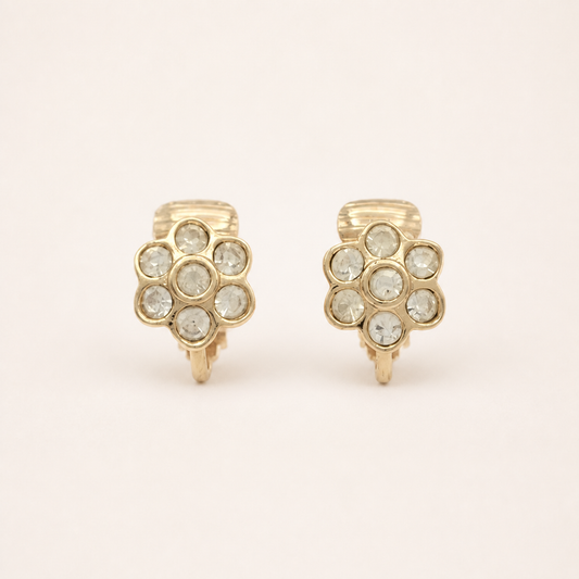 Christian Dior vintage crystal flower clip-on earrings