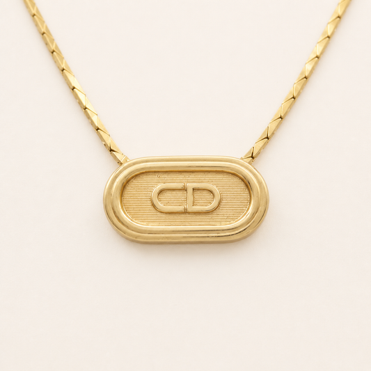 Christian Dior oval CD pendant necklace in gold-tone metal