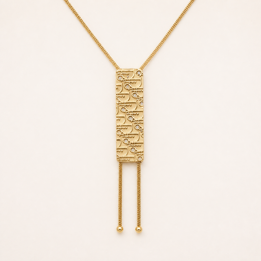 Christian Dior Trotter plaque tassel necklace in gold-tone metal