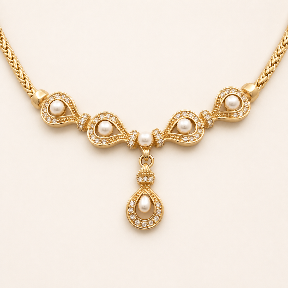 Christian Dior faux pearl and crystal teardrop necklace
