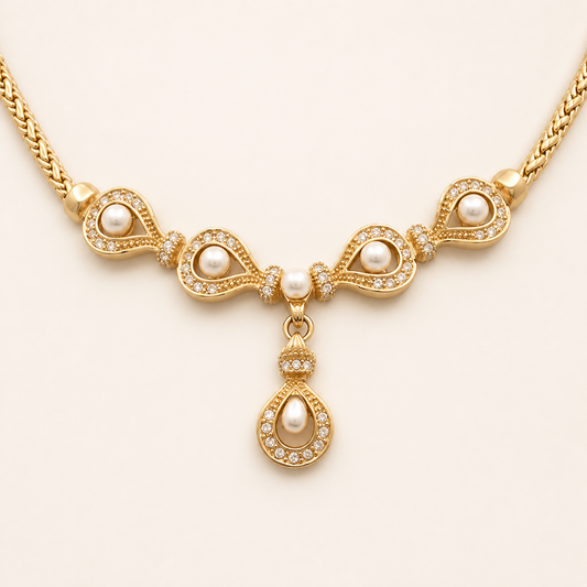 Christian Dior faux pearl and crystal teardrop necklace